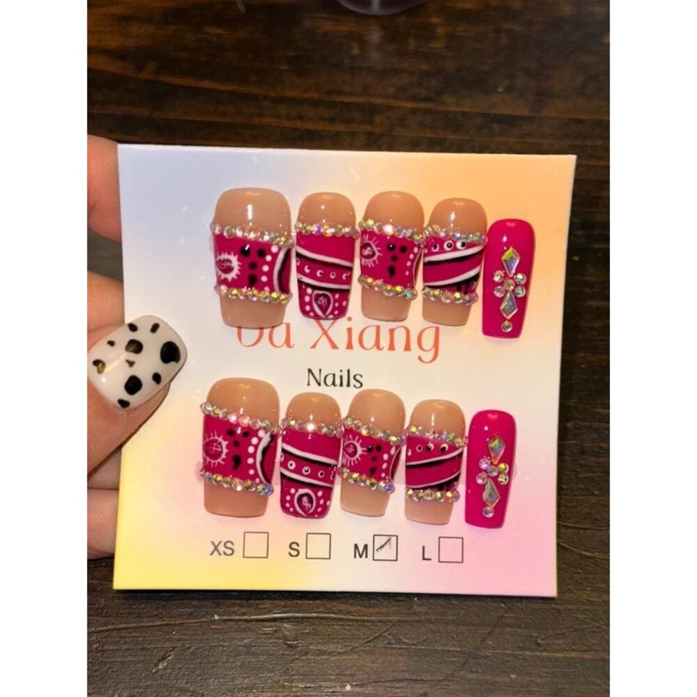 Pink Bandana Square Press On Nails Size Medium